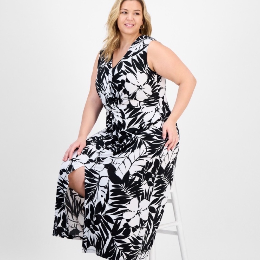 Connected Apparel Maxi Dress Women 18W NEW Floral Twist Front V-Neck MSRP $89